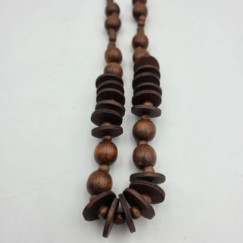 Wood Beaded Necklace Natural Wood 14.5